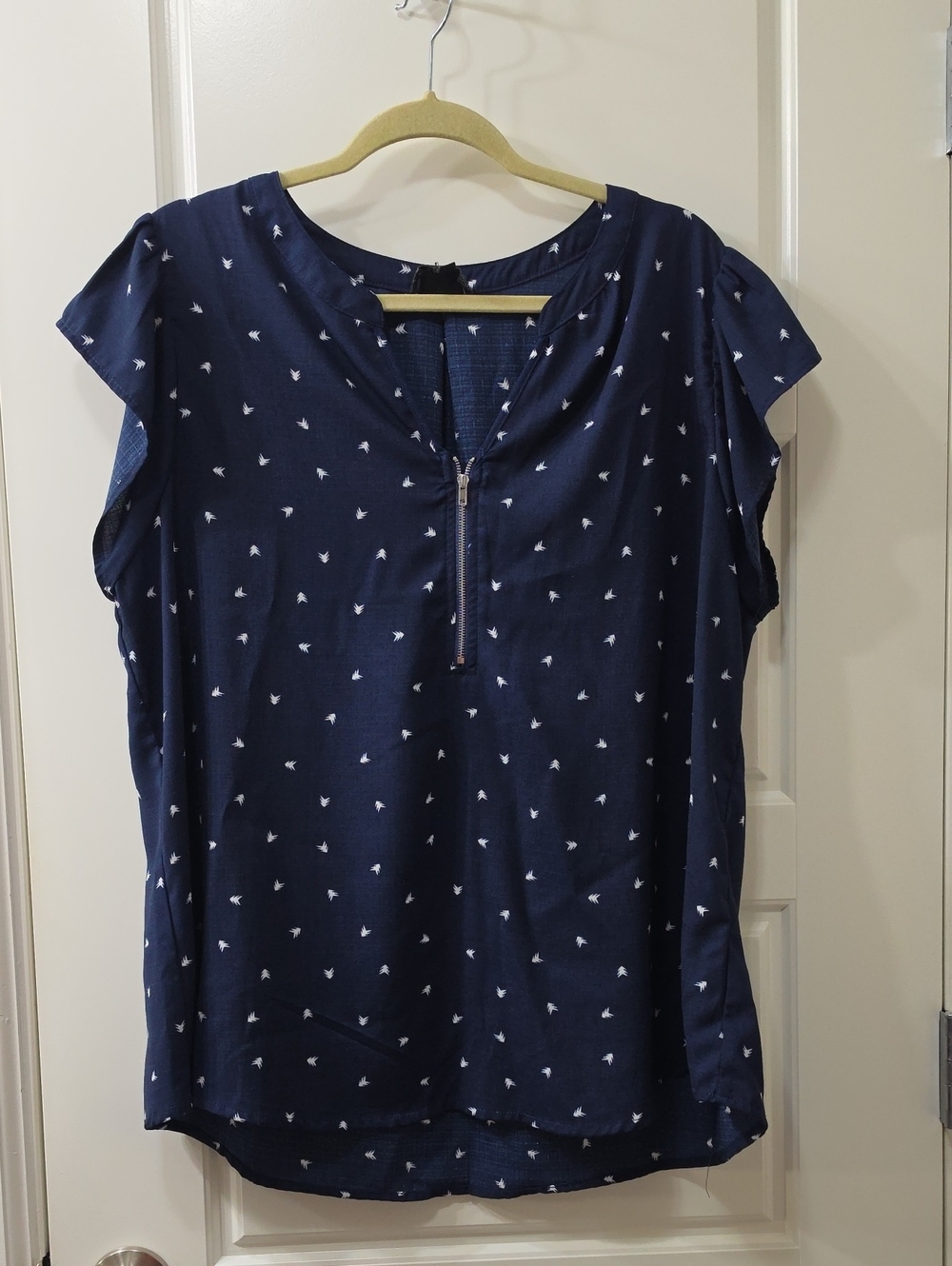 Perch by Blu Pepper Navy Print Zip‑Front Blouse – Size 1X
